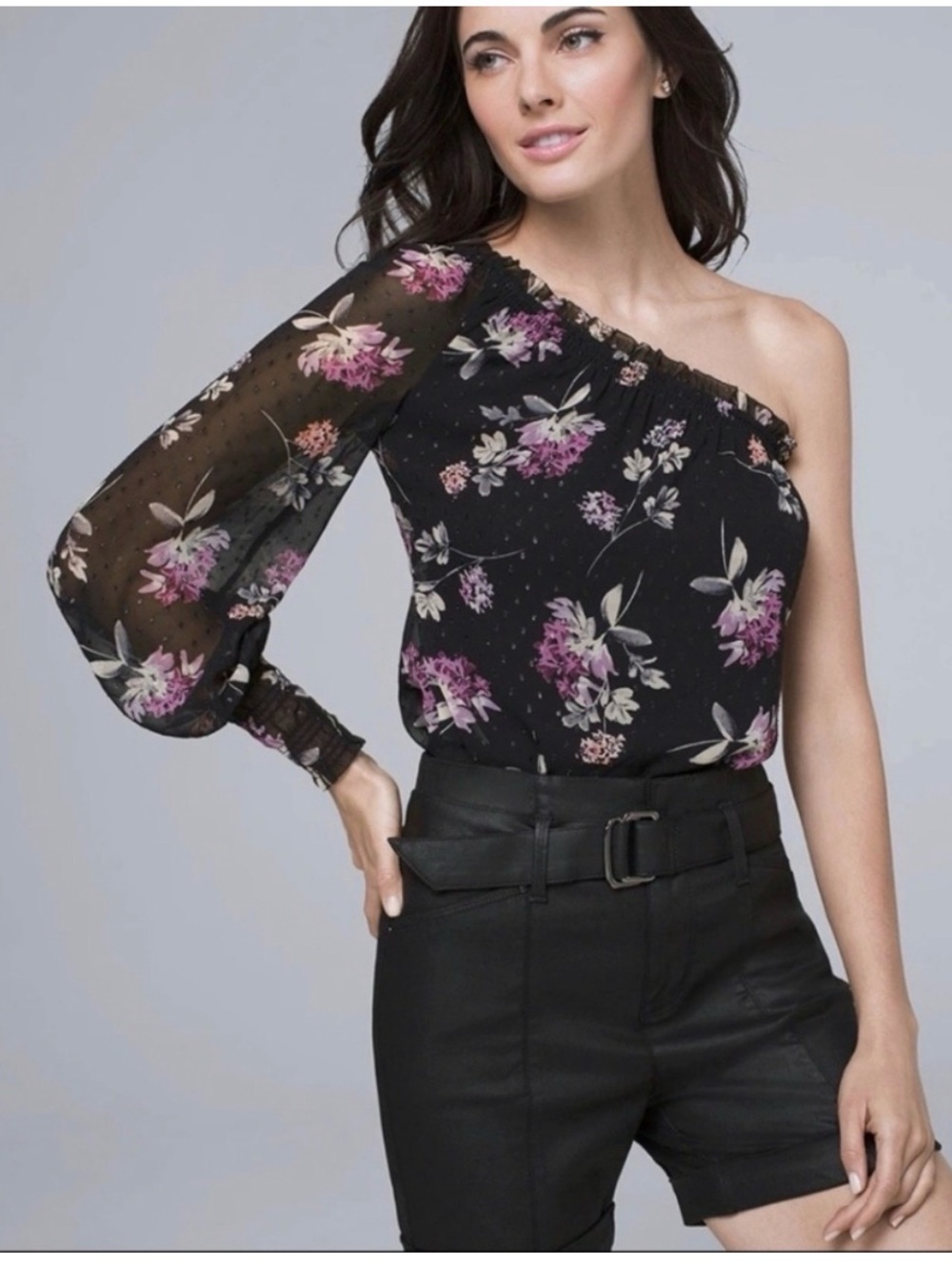 WHBM Floral Black Off-Shoulder Blouse Size M NWT